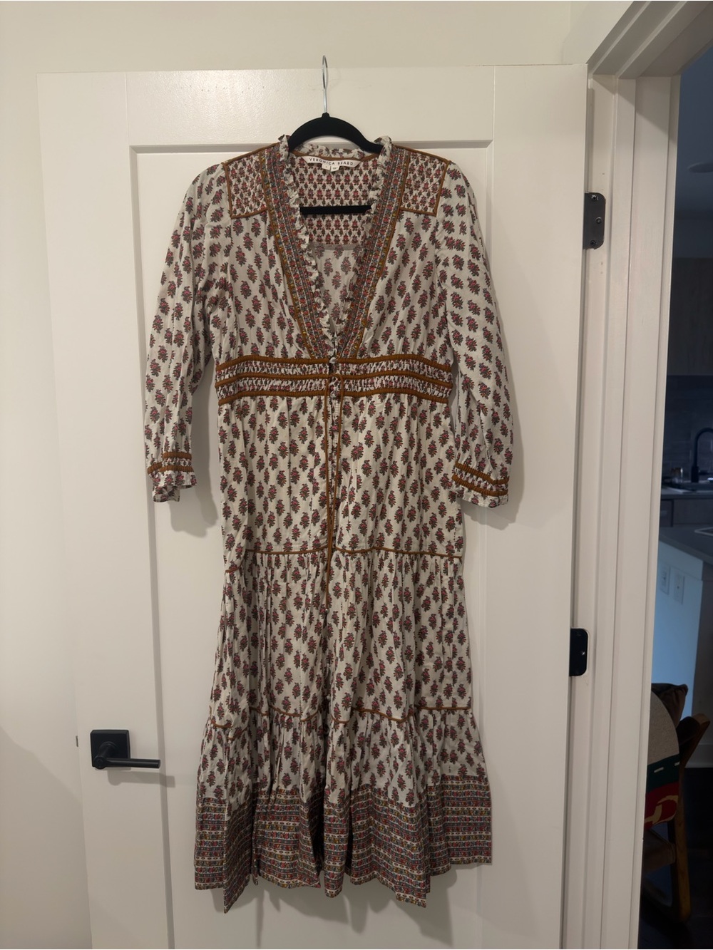 Veronica Beard Cream Dress with Print and Trim